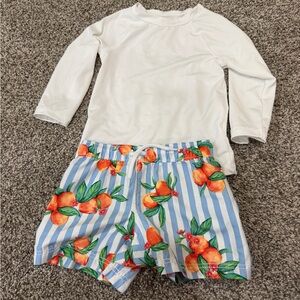 Kids White and Blue Striped Pajama Set with Orange Print